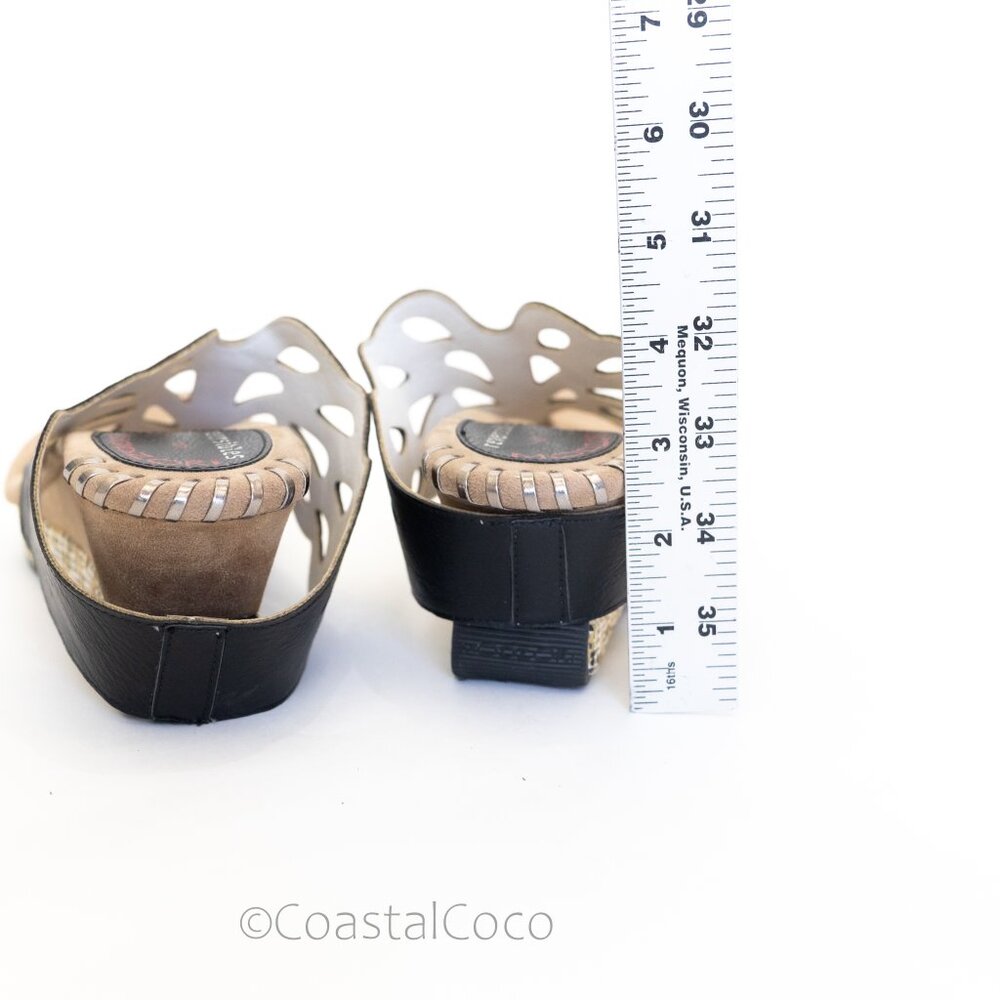 Modzori Troya Reversible Sandals 9 Wedge Thong Black/White Cutout Bohemian Artsy - Picture 10 of 10